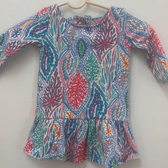 Lilly Pulitzer Girls XS (2-3) Let Minnow Multicolor Cotton Blend Long Sleeve Pep - Picture 1 of 5